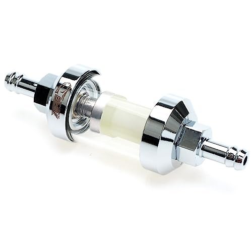 APE RACING 14 Inline Fuel Filter APE RACING Upgraded Billet Aluminum Metal Glass Fuel Filter for Motorcycle ATV Dirt bike Classic bikes and Small Engines Corrosion Resistance Washable and High Flow Chrome - Image 1