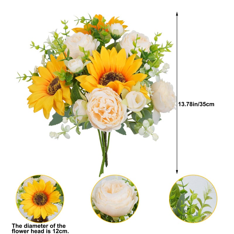 HO2NLE Peonies Artificial Flowers, 5 Pcs Fake Flowers Sunflowers Small Silk Flowers Faux Florals Arrangements Fake Bouquet for Home Decor Indoor Table Centerpiece Bridal Wedding Decor 14inch - Image 5