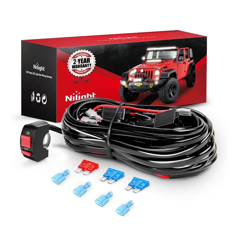 Nilight Nilight LED Light Bar Wiring Harness Kit Motorcycle Handlebar Switch 16AWG 2 Leads 12V On Off Push Button Switch for Motorcycle ATV UTV Driving Lights 7/8inch,2 Years Warranty  - Image 1
