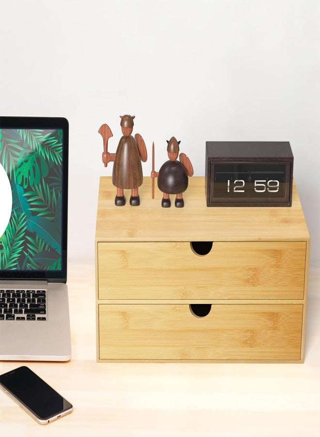 Neando Bamboo Desk Organizer with 2 Drawers, Wooden Countertop Drawers Organizer, Tabletop Storage Organization Box for Office & Home, No Assembly Needed - Image 5