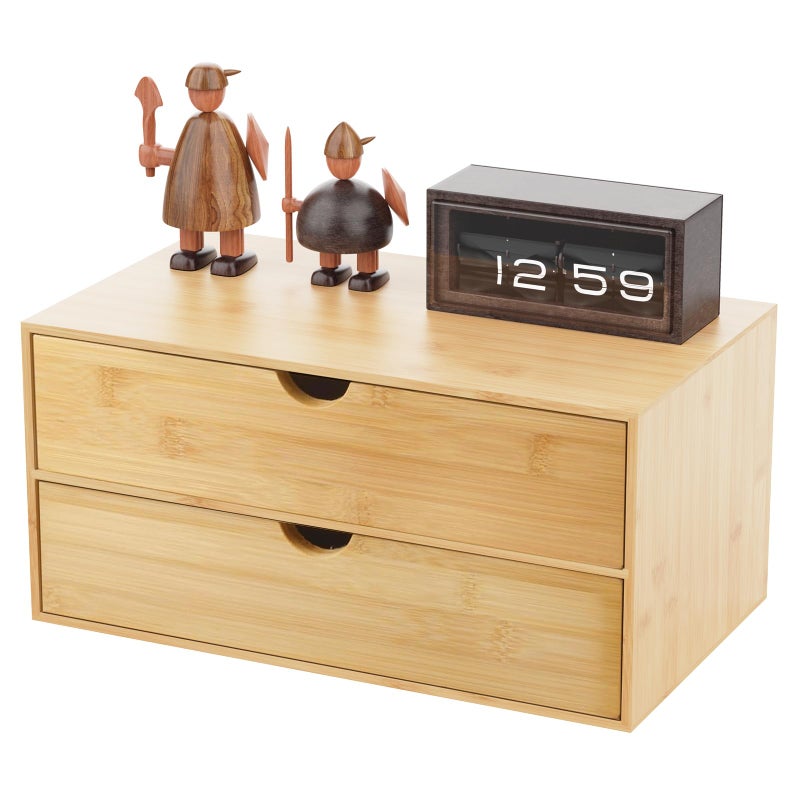 Neando Bamboo Desk Organizer with 2 Drawers, Wooden Countertop Drawers Organizer, Tabletop Storage Organization Box for Office & Home, No Assembly Needed - Image 1