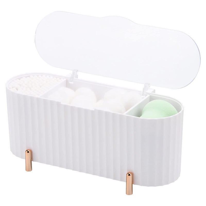 Tecbeauty Qtips Holder, 3-Grid Cotton Swab Dispenser, Ball Storage Box, Jar for Pads - White - Image 1