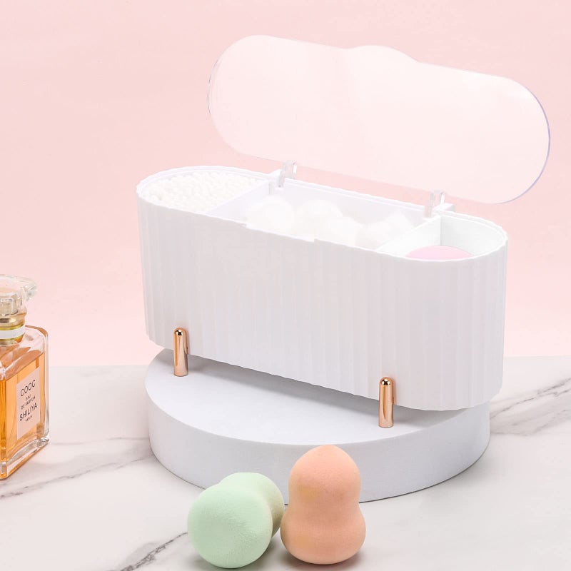 Tecbeauty Qtips Holder, 3-Grid Cotton Swab Dispenser, Ball Storage Box, Jar for Pads - White - Image 2