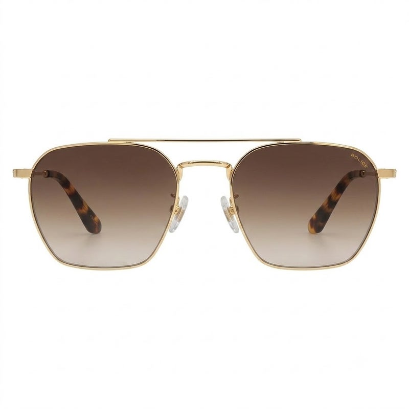 POLICE SPLR72 Col.300B 56 Men Navigator Full-Rim Sunglasses Gold Frame With Brown Gradient Lens - Image 1