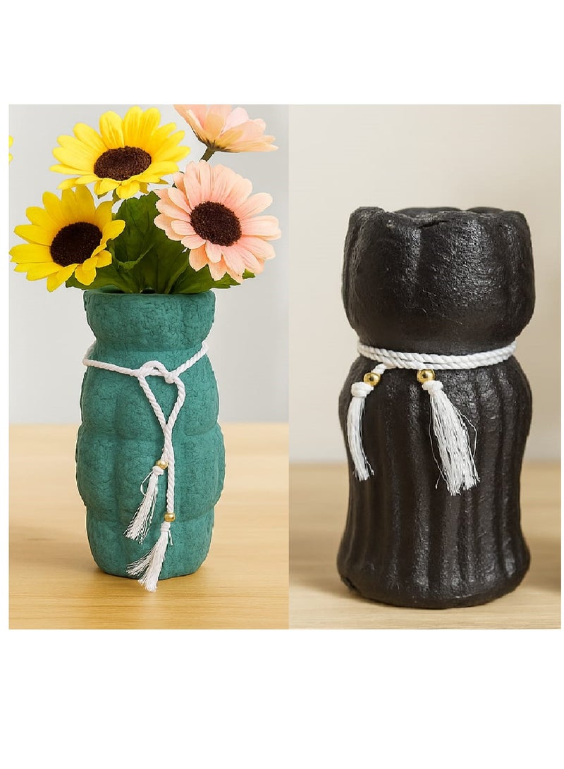 2 Modern Design Ceramic Vases - Large Flower And Pampas Grass Vases, 35Cm, Home Decor For Living Room, Dining Room, Bedroom, Rustic Shelf (Black And Teal)