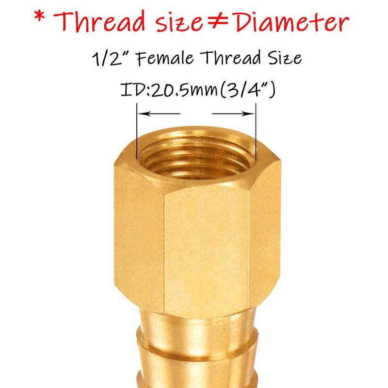 Uenede 6Pcs Solid Brass Thread Barb Hex Fittings 1/2""Npt Female X 5/8"" Barb Include 6 Stainless Steel Clamps - Image 2