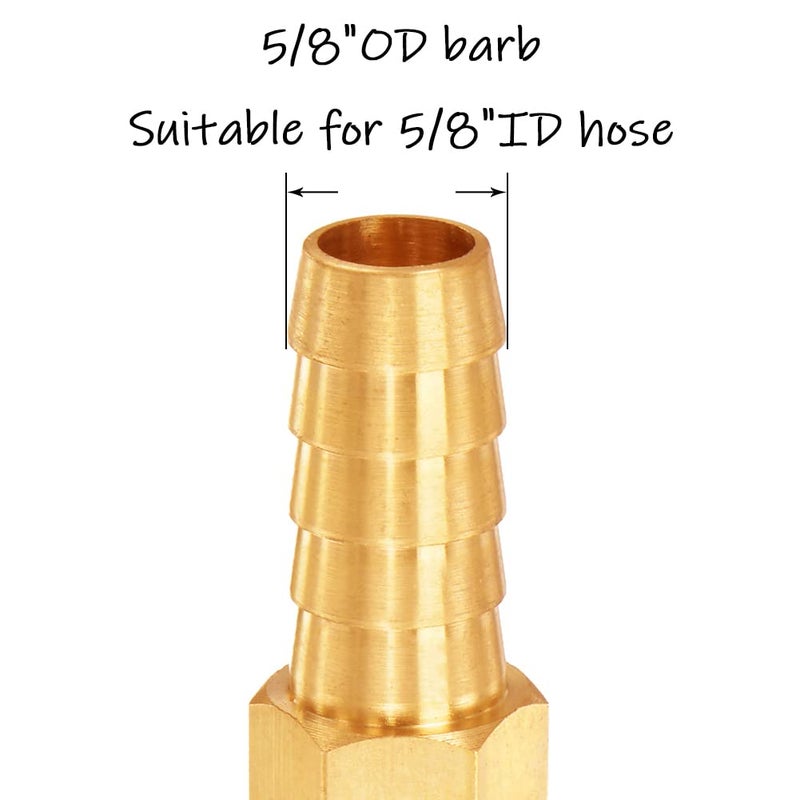 Uenede 6Pcs Solid Brass Thread Barb Hex Fittings 1/2""Npt Female X 5/8"" Barb Include 6 Stainless Steel Clamps - Image 3