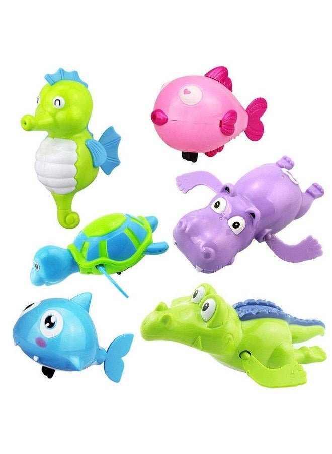 SPADORIVE Floating Wind Up Bath Water Toys 6 Pcs Sea Animal Bath Toy For Kids And Toddlers Turtle Hippo Crocodile Hippocampus Fish Bathtub Playset Clockwor  - Image 1