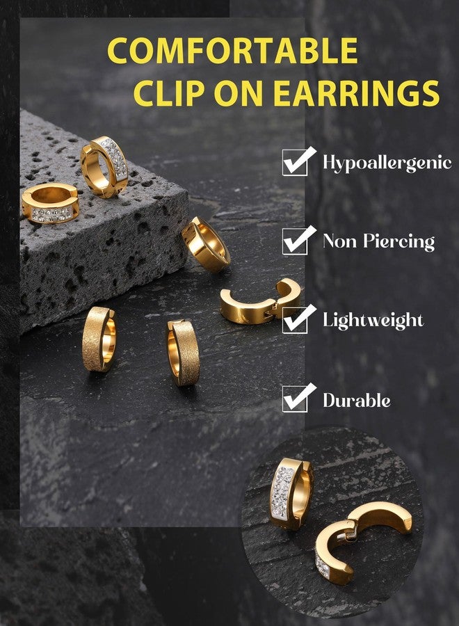 Jstyle 3 Pairs Stainless Steel Mens Womens Hoop Earrings Clip On CZ Non-Piercing G - Image 3