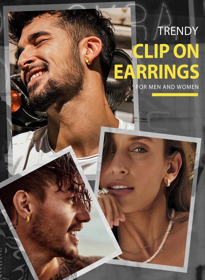 Jstyle 3 Pairs Stainless Steel Mens Womens Hoop Earrings Clip On CZ Non-Piercing G - Image 2