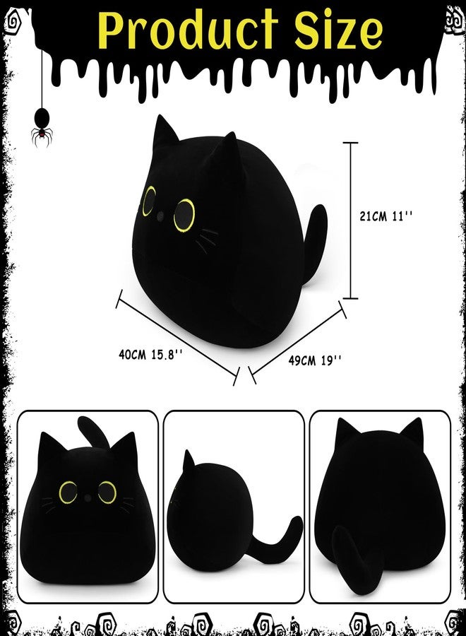 Auspicious Beginning Giant Black Cat Plush Toy - 19'' Stuffed Animal, Kawaii Plushie Cat Pillow, Halloween Decor Plush Gift for Kids - Image 4