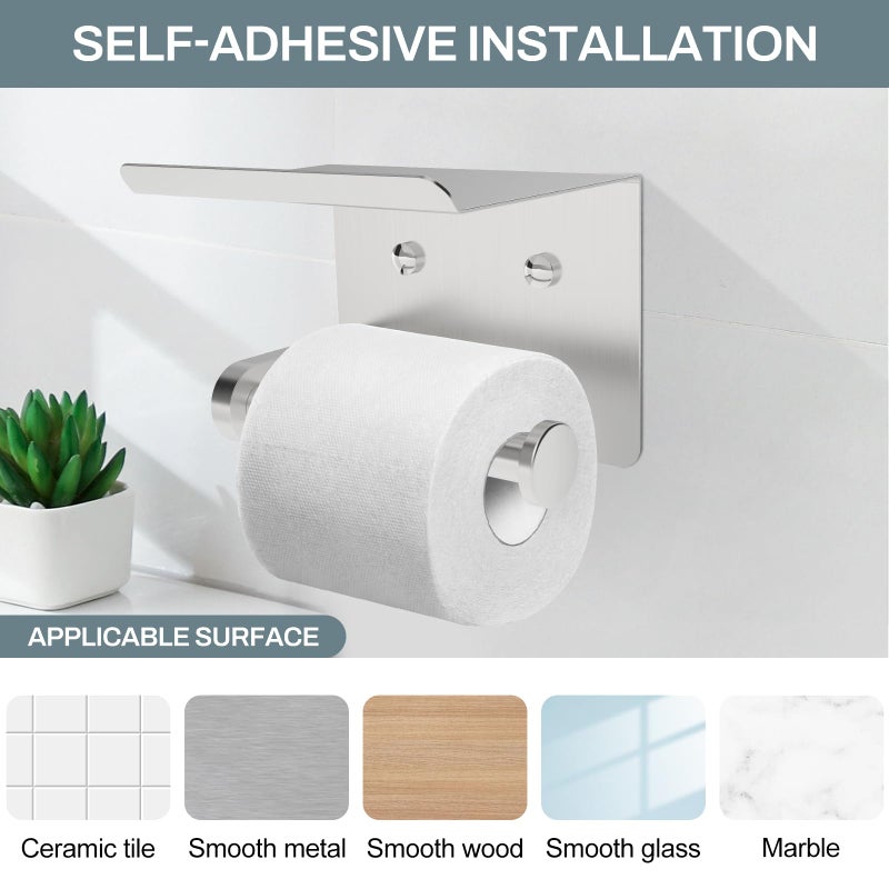 SetSail Toilet Paper Holder with Shelf Adhesive or Screw-in Bathroom Toilet Paper Roll Holders Wall Mount Brushed Nickel Heavy-Duty Tissue Holder for Bathroom Hardware Accessories, 2 Packs - Image 5