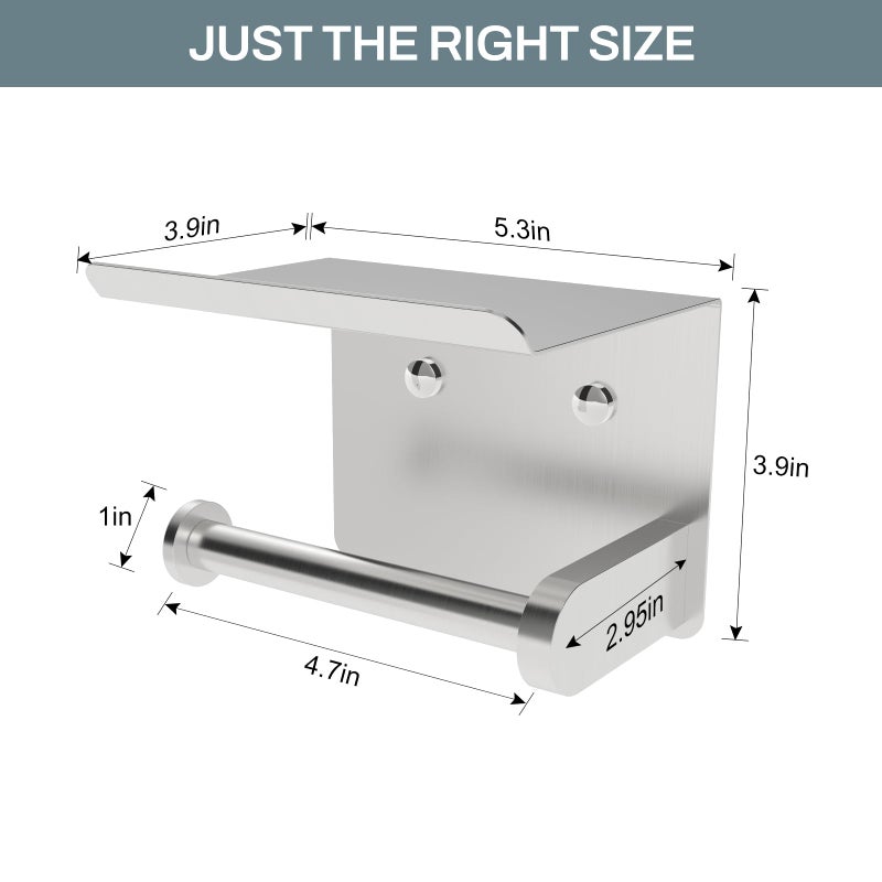 SetSail Toilet Paper Holder with Shelf Adhesive or Screw-in Bathroom Toilet Paper Roll Holders Wall Mount Brushed Nickel Heavy-Duty Tissue Holder for Bathroom Hardware Accessories, 2 Packs - Image 3