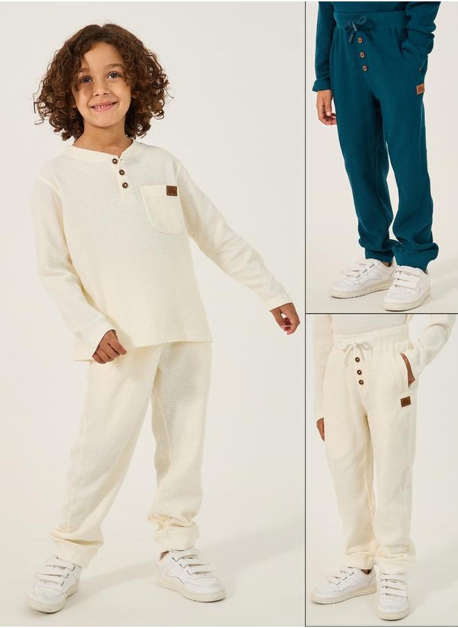Styli - Set of 2 - Textured Badge Detail Joggers with Pockets - Image 1