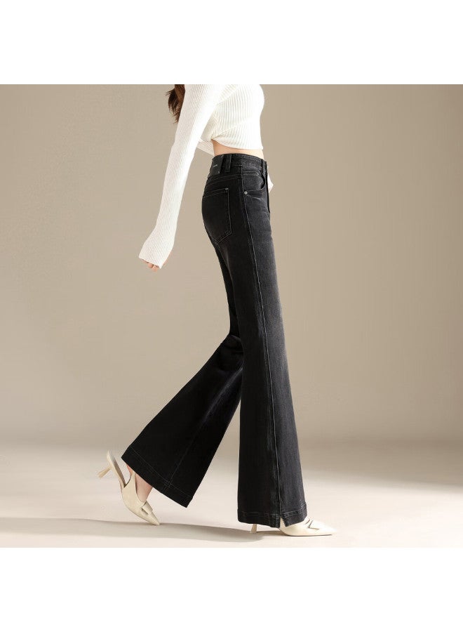 Rain.cun Vintage Black Grey Flared High-waist Slim Fit Stretch Denim Jeans For Women Autumn New Trousers - Image 3