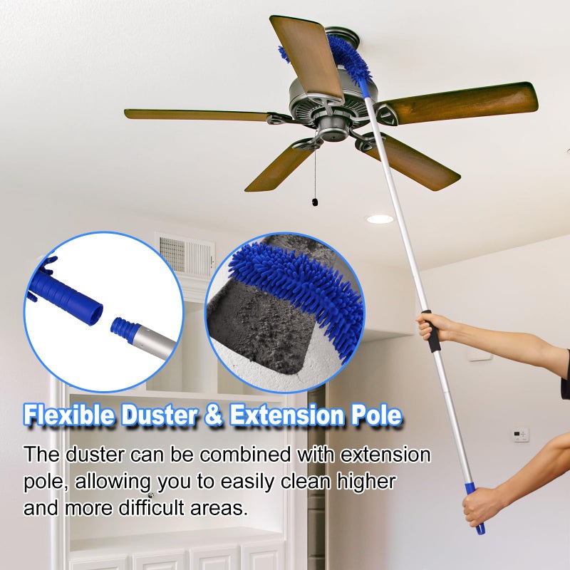 NIKCOSMK 62'' Car Wash Brush Kit Mitt Mop Sponge with Long Handle, 1 Chenille Scratch-Free Replacement Head, Windshield Window Squeegee,Car Duster,Car Detailing Brushes,Tower,Car Cleaning Kit for Cars RV Truck - Image 3