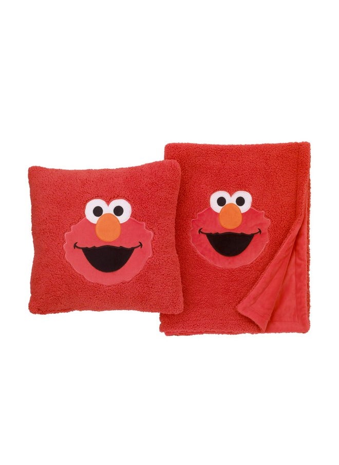 شارع سمسم - وسادة شيربا ناعمة للغاية للأطفال الصغار من Sesame Street Elmo باللون الأحمر مع تطريز، أحمر/برتقالي/أبيض/أسود - Image 1