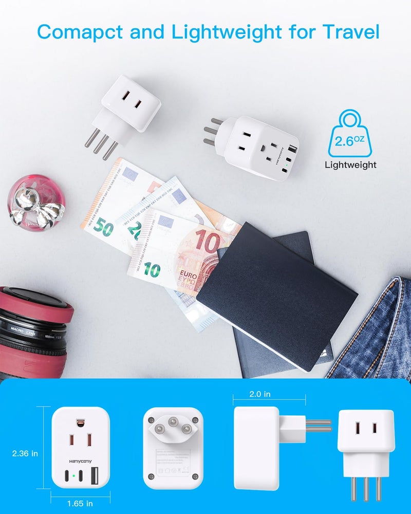 HANYCONY Switzerland Power Travel Plug Adapter, Type J Power Adapter with 2 Outlets 3 USB Ports(2 USB C) for US to Swiss Switzerland Liechtenstein Rwanda - Image 4
