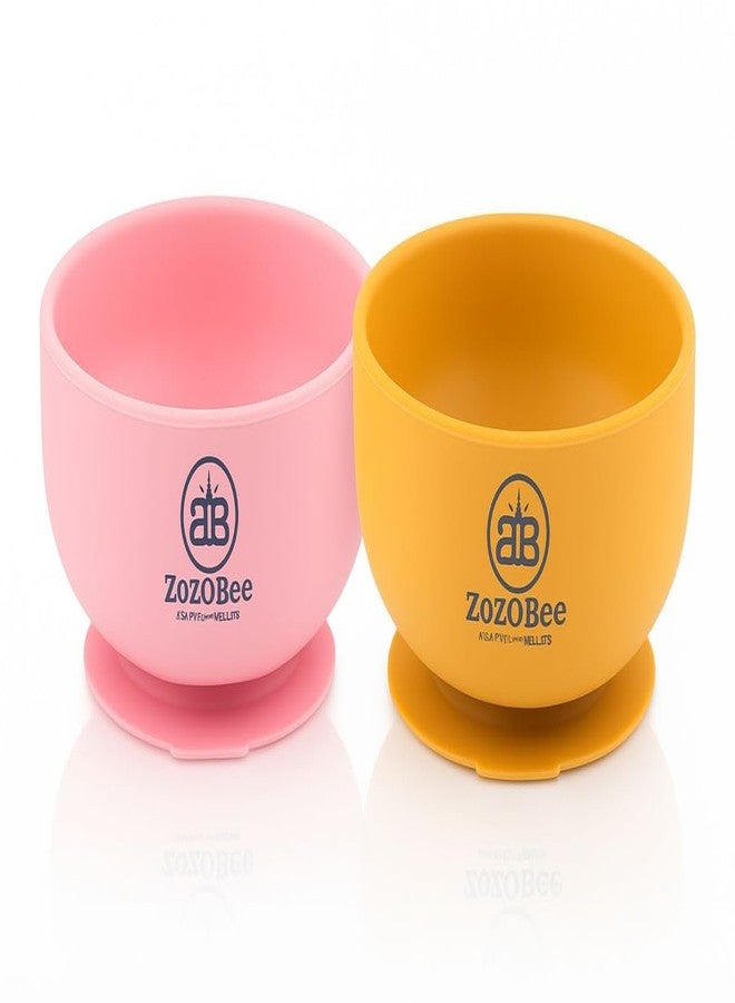 ZoZoBaa Silicone Baby Bowl | Extra Strong Suction Base, Non-Slip Design, 100% Food Grade BPA-Free Bowls for Babies & Toddlers |Mango Yellow & Light Pink(Pack of 2) - Image 1