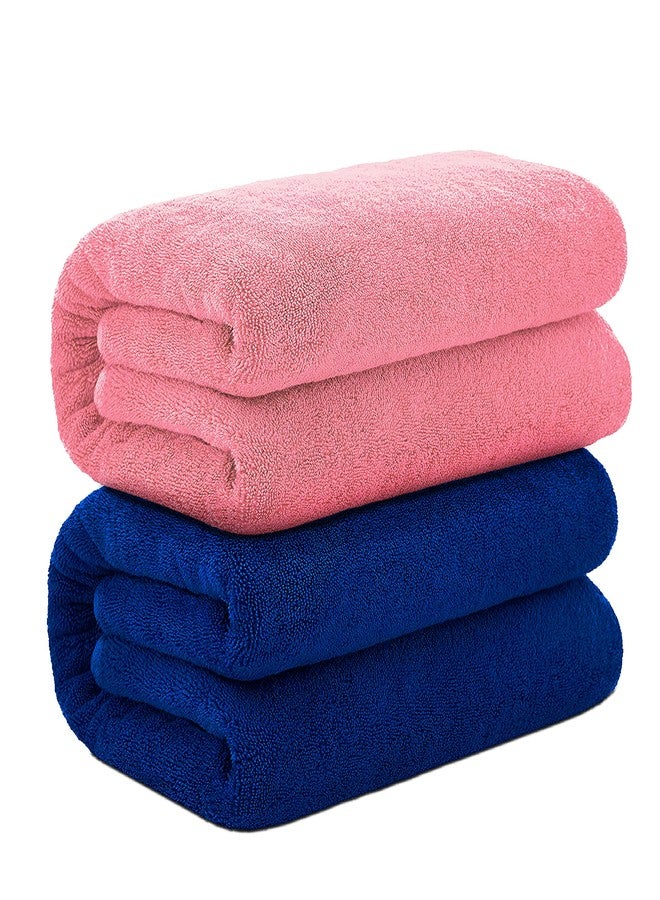 QUICK DRY Fluffy Bath Towel for Babies & Kids | Super Soft, High Absorbent Towel for Newborn & Toddlers - 70 CM x 90 CM (Set of 2 (90 x 70 CM, Pink-Cobalt) - Image 1