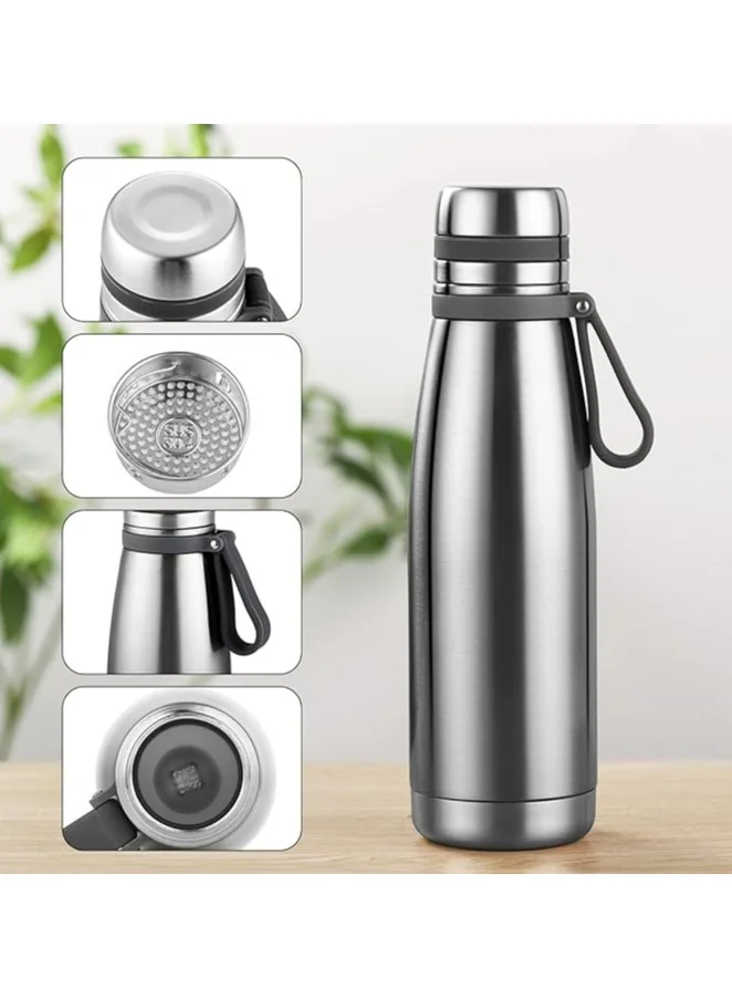 Mobcos Double Layer Vacuum Insulated Coffee bottle,Stainless Steel Vacuum insulated Bike Water Bottles with Filter, keep Hot & Cold Drink Metal Water Flask (1000 Ml Grey)