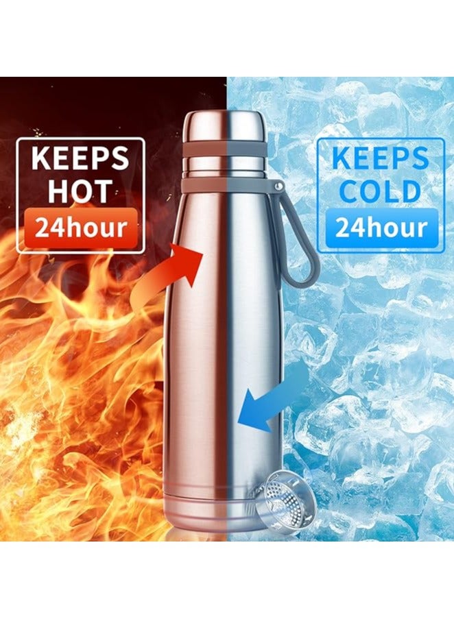 Mobcos Double Layer Vacuum Insulated Coffee bottle,Stainless Steel Vacuum insulated Bike Water Bottles with Filter, keep Hot & Cold Drink Metal Water Flask (1000 Ml Grey) - Image 3