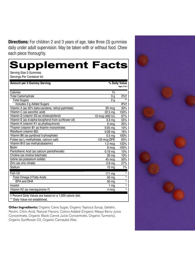 SmartyPants جواهر متعددة الفيتامينات للأطفال: زيت السمك أوميغا 3 (EPA/DHA)، فيتامين D3، C، فيتامين B12، B6، فيتامين A، K والزنك، خالي من الجلوتين، ثلاث نكهات فاكهة، 180 حبة (إمداد لمدة 60 يوم)  - Image 2