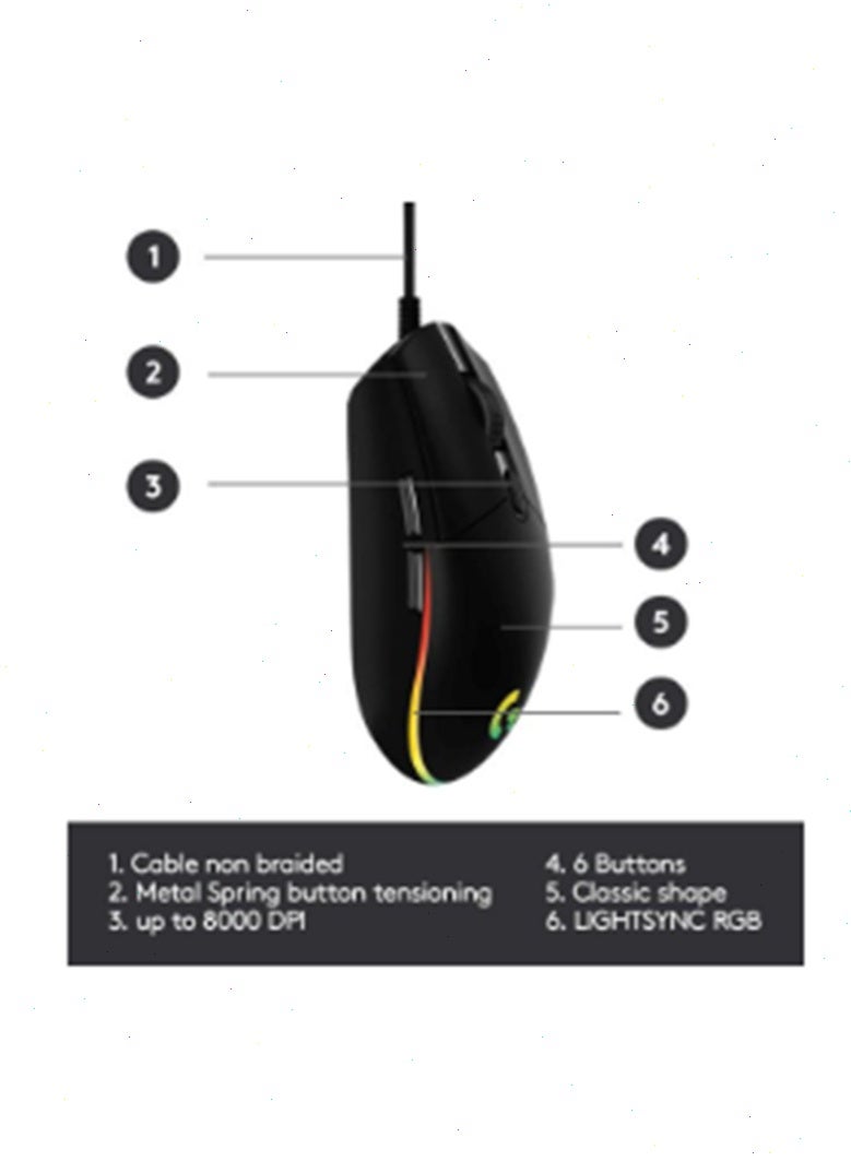 Logiclion Logitech Logitech G102 Light Sync Gaming Mouse with Customizable RGB Lighting, 6 Programmable Buttons Light Weight Black - Image 5