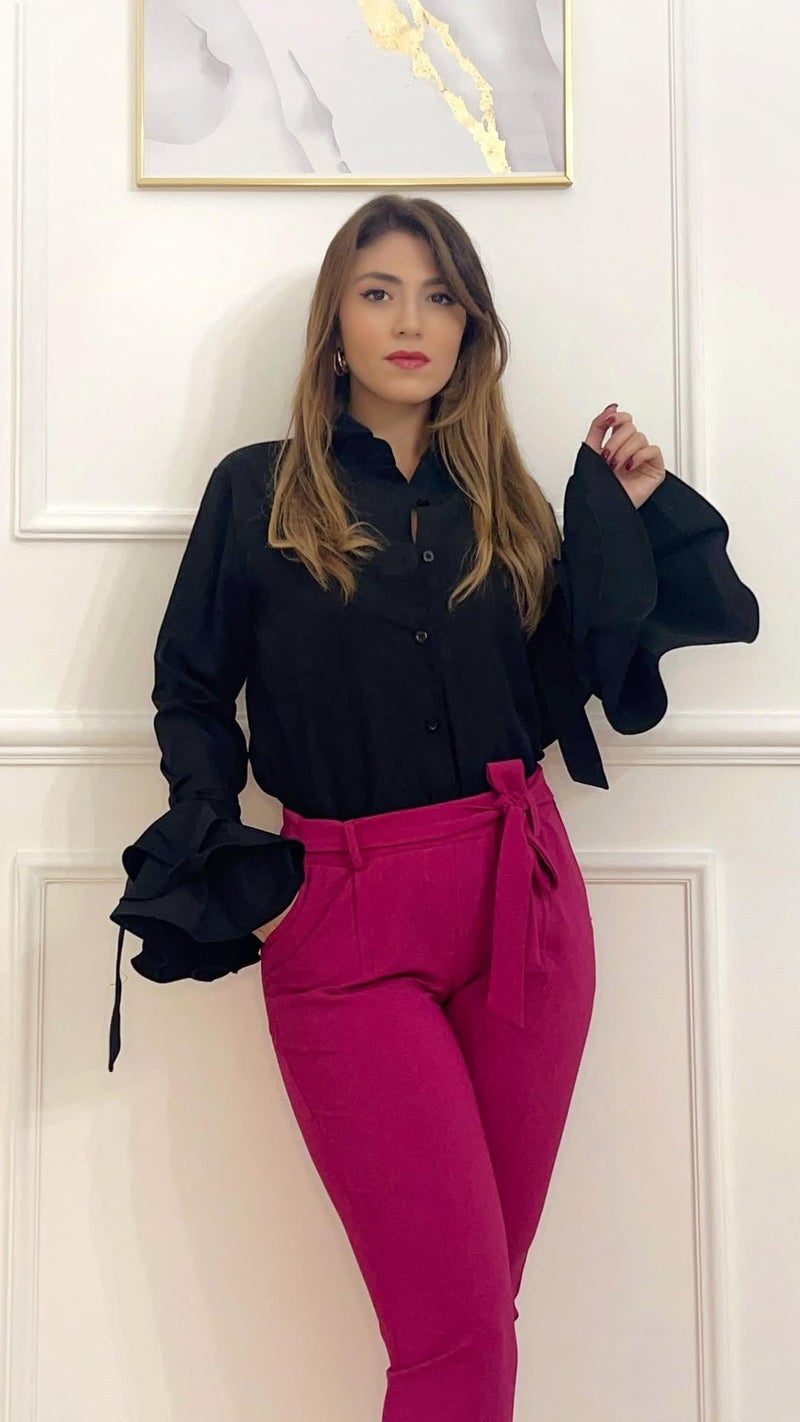 UOOZEE Womens Button Down Shirt Long Sleeve Dress Shirts Solid Work Blouse, Solid Black, M - Image 1