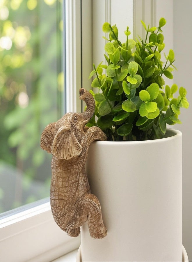 JARPSIRY Cute Climbing Elephant Flower Pot Hugger Figurines Resin Hanging Elephant Statue Planter Pot Decorations for Home Garden Fence Balcony Patio Lawn Yard Ornaments - Image 1