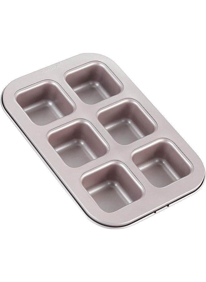 chefmade - Brownie Cake Pan, 6-Cavity Non-Stick Square Muffin Pan Blondie Bakeware for Oven Baking (Champagne Gold) - Image 1