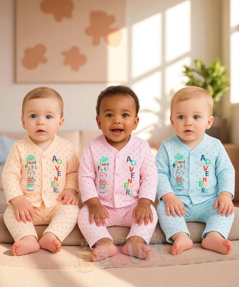 Bonum Baby's Boy's Girl's 100% Cotton Button Shirt with Pyjama Pant Set of 3 Full Sleeves New Born Baby Clothes - Image 4