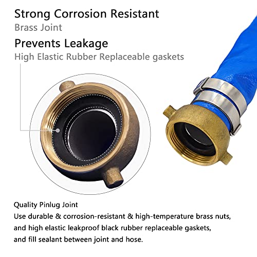 DAVCO 3" ID × 50 ft Pool Backwash Hose, Heavy Duty Reinforced Blue PVC Lay Flat Water Discharge Pump Hoses For Swimming Drain Pools and Clean Filters, With Aluminum Pin Lug Fittings - Image 5