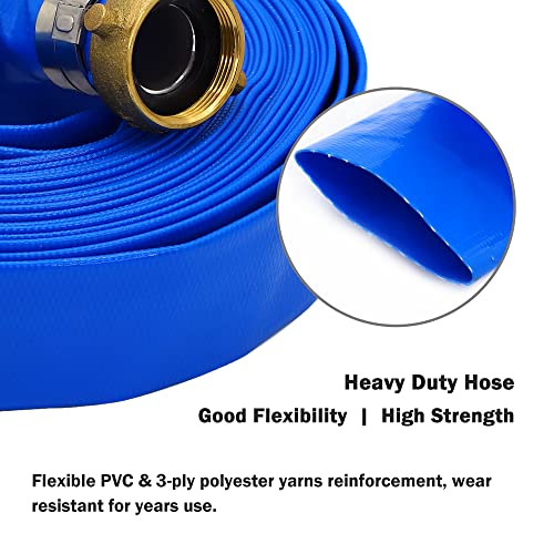 DAVCO 3" ID × 50 ft Pool Backwash Hose, Heavy Duty Reinforced Blue PVC Lay Flat Water Discharge Pump Hoses For Swimming Drain Pools and Clean Filters, With Aluminum Pin Lug Fittings - Image 4