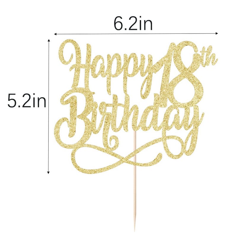 Qertesl Gold Glitter Happy 18th Birthday Cake Topper Cheers to 18 Years happy 18th Birthday Cake Topper 18th Anniversary Cake Topper  men and women 18 years old happy birthday Party Decoration - Image 3