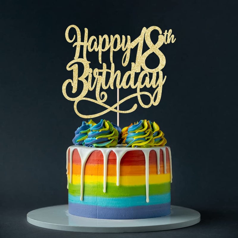 Qertesl Gold Glitter Happy 18th Birthday Cake Topper Cheers to 18 Years happy 18th Birthday Cake Topper 18th Anniversary Cake Topper  men and women 18 years old happy birthday Party Decoration - Image 4