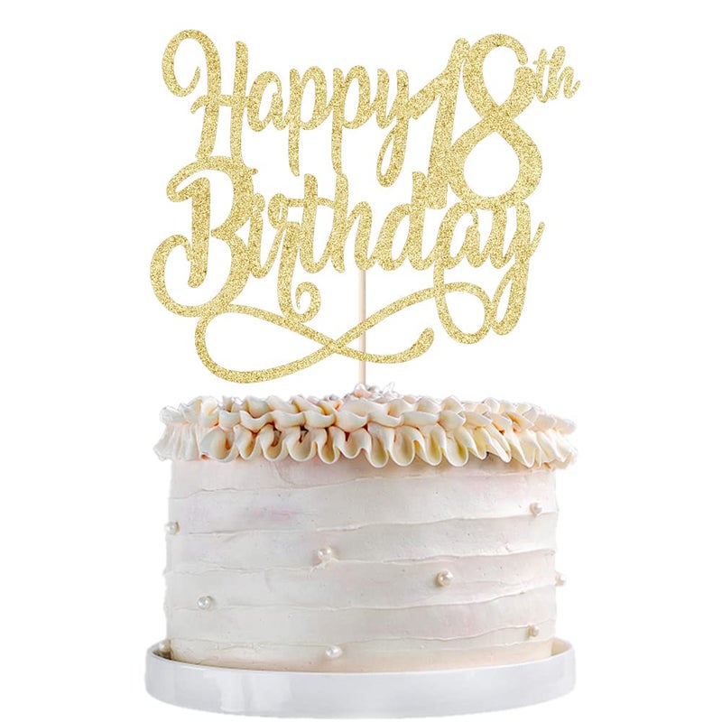 Qertesl Gold Glitter Happy 18th Birthday Cake Topper Cheers to 18 Years happy 18th Birthday Cake Topper 18th Anniversary Cake Topper  men and women 18 years old happy birthday Party Decoration - Image 2