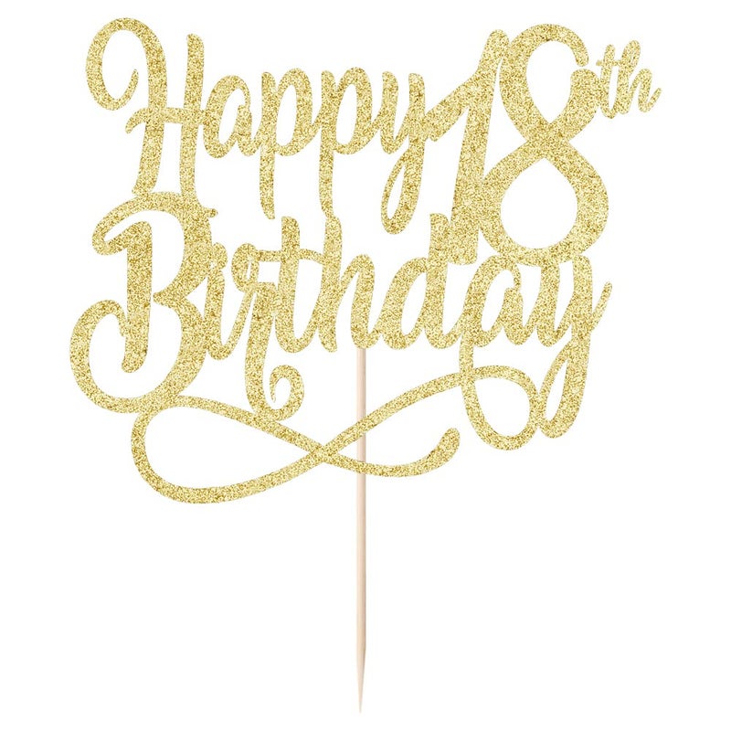 Qertesl Gold Glitter Happy 18th Birthday Cake Topper Cheers to 18 Years happy 18th Birthday Cake Topper 18th Anniversary Cake Topper  men and women 18 years old happy birthday Party Decoration - Image 5