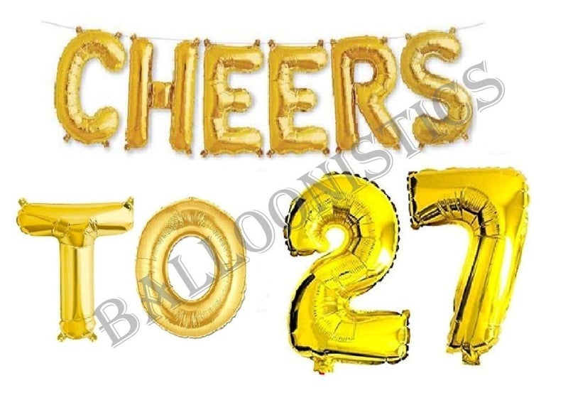 Balloonistics Cheers to Twenty Seven Foil Balloon Combo Number 27 Foil Balloon for Birthday and Anniversary - Image 1