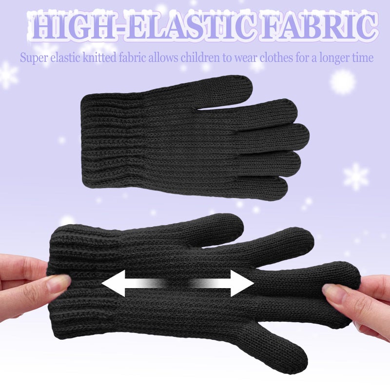 HOPSOOKEN Kids Winter Gloves for Boys Girls Fleece Knitted Warm Snow Gloves Thermal Children Mittens 5-10 years(Black) - Image 4