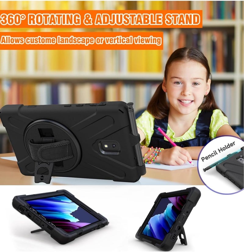 KASTWAVE Rugged Protective Case For Galaxy Tab Active 3 8.0 T570 T575 T577 With Rotating Stand And Hand Strap, Shockproof And Drop Resistant, Black - Image 2