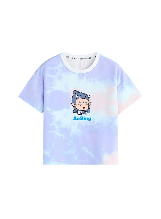 Yuzhaolin Children'S Short Sleeve T-Shirt Boys And Girls Nezha Clothing For Toddlers Summer Pure Cotton Clothes Tie Dye