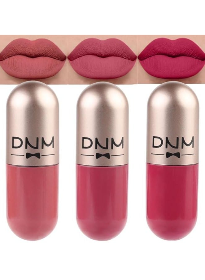 DNM 3Pcs Mini Pills Liquid Matte Lipstick Capsule Set for Women Warm pink Nude brown Deep cranberry Lip stick Stain Long Lasting Waterproof mate color 08 - Image 1