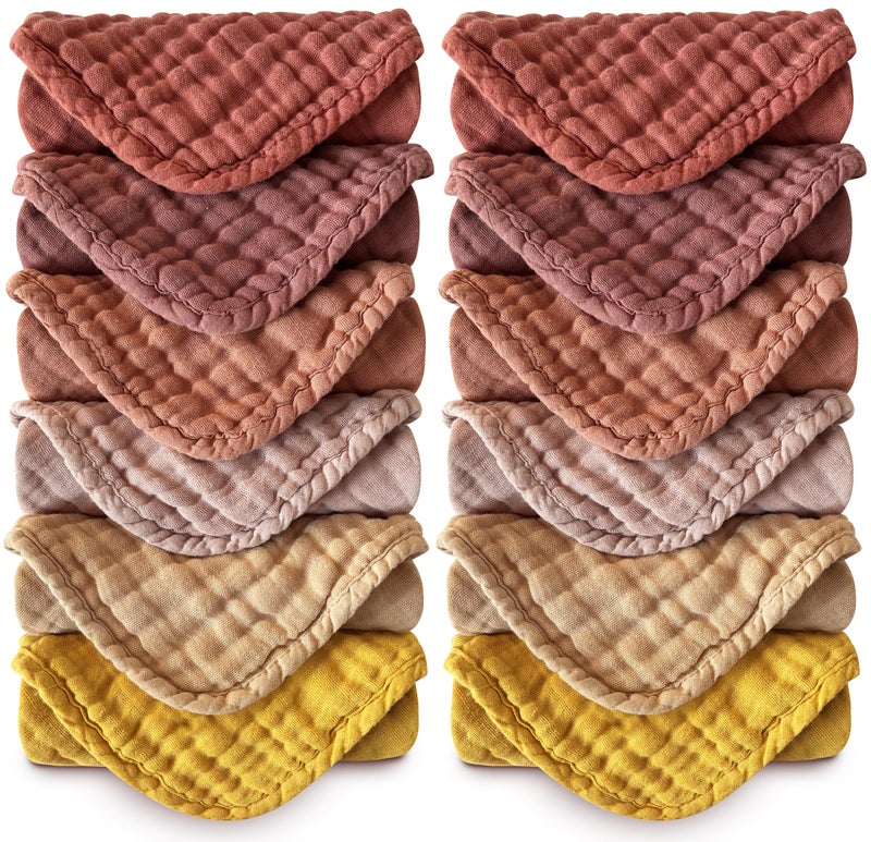 MOON PARK Baby Washcloths, 12 Pack - 12x12 Inches, Small Burp Cloths and Baby Wipes - 100% Cotton Muslin Ultra Soft for Newborn, Infant and Toddlers - Brown, Honey and Bean Paste Series - Image 1
