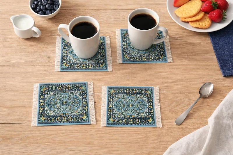 Inusitus Any KSA address orderable Carpet Coasters, Set 4 Turkish Rug Style Table Drink mats, Absorbent Kitchen and Dining Accessories, Spill & drip Protection Single & bulk storage compatible - Image 2