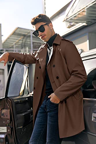 PASLTER Mens Trench Coat Notched Lapel Double Breasted Long Jacket Windbreaker Overcoat Pea Coat - Image 2