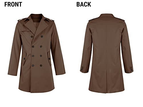 PASLTER Mens Trench Coat Notched Lapel Double Breasted Long Jacket Windbreaker Overcoat Pea Coat - Image 5