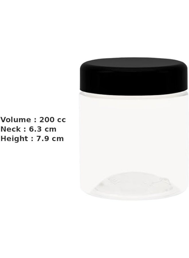 6 pieces of art plastic jar, white transparent color, 200 ml - diameter 6.3 cm, different color lid and plastic layer - high quality and transparent plastic jar, new filling jar - from (black) - Image 3