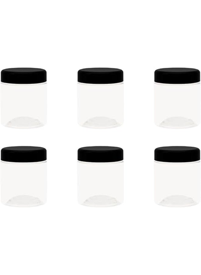 6 pieces of art plastic jar, white transparent color, 200 ml - diameter 6.3 cm, different color lid and plastic layer - high quality and transparent plastic jar, new filling jar - from (black) - Image 1