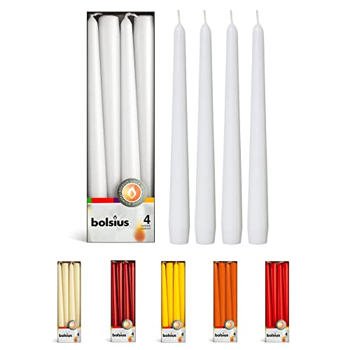 BOLSIUS White Taper Candles - 4 Pack Unscented 10 Inch Dinner Candle Set - 8 Hours Burn Time - Premium European Quality - Smokeless and Dripless Household, Wedding, Party, and Home Decor Candlesticks - Image 1